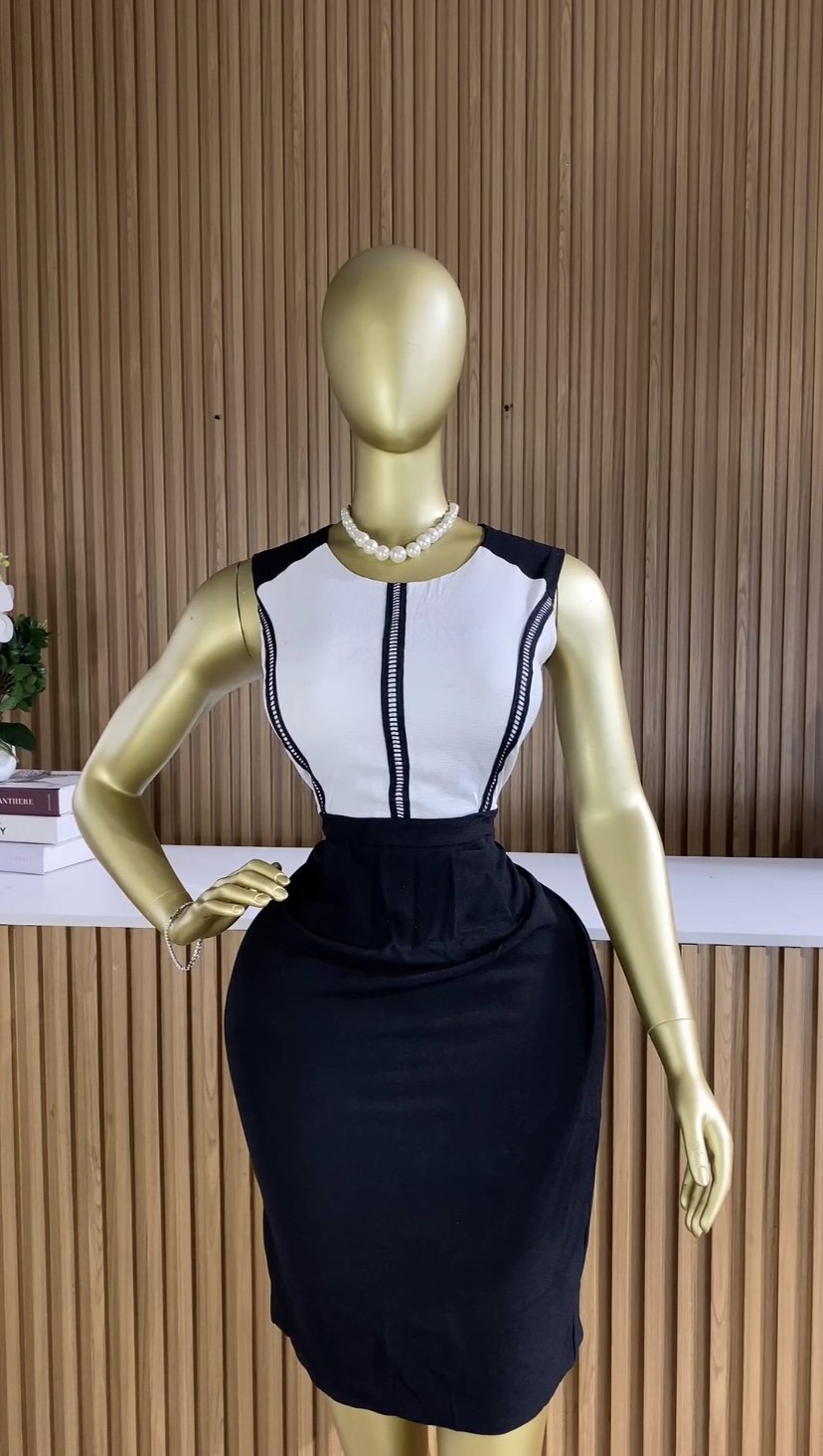 Black&white sleeveless cop dress C096