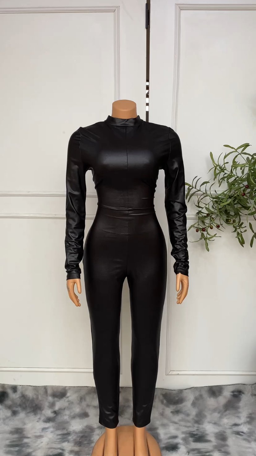 Black leather jumpsuit 088