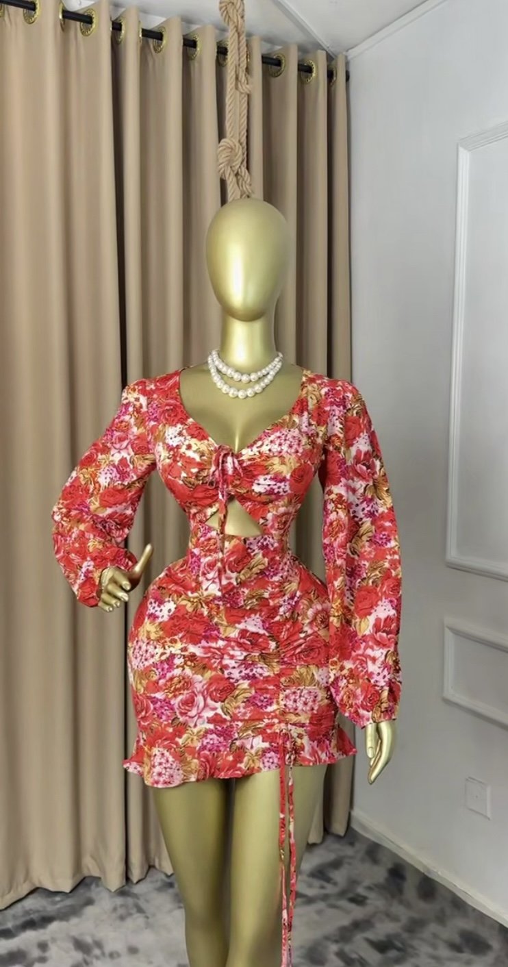 Orange floral dress P192