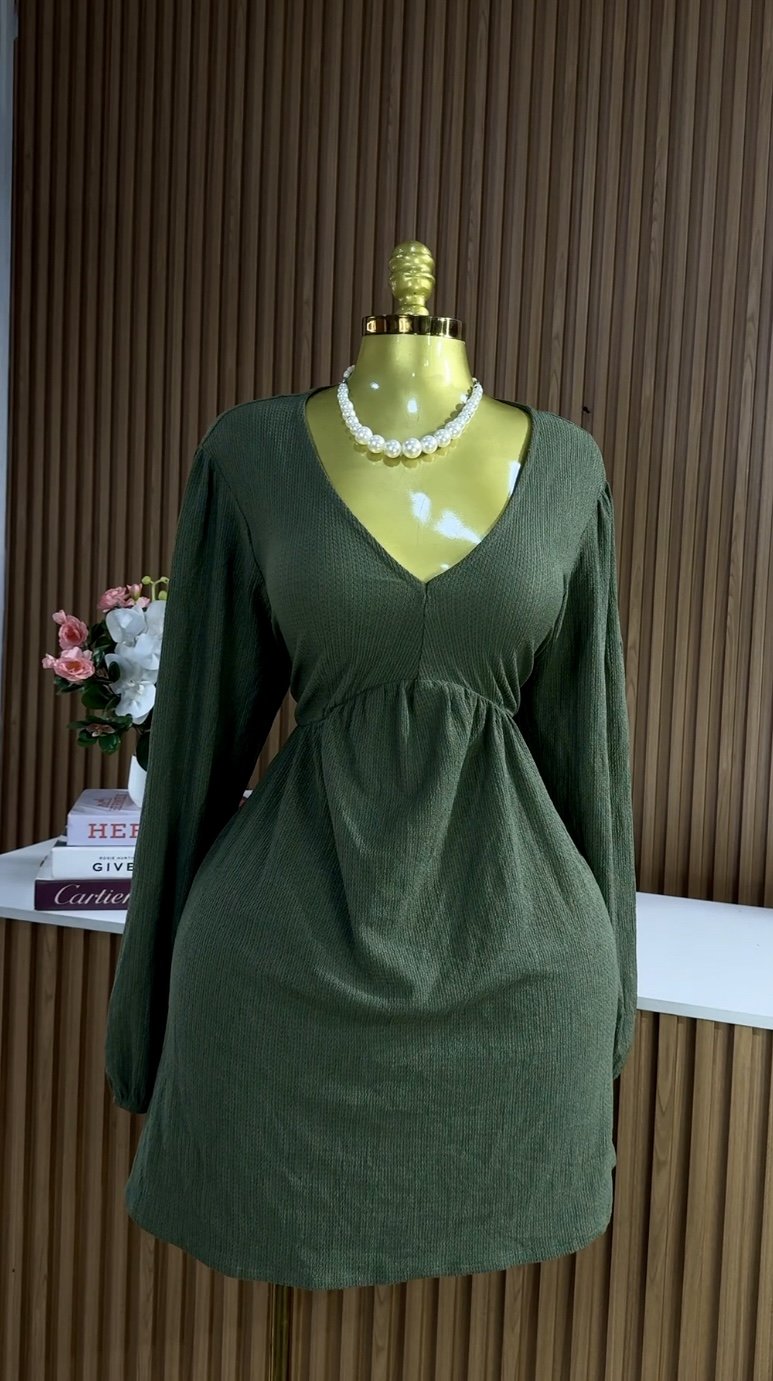 Green long sleeve smock mini dress 289 (40D)