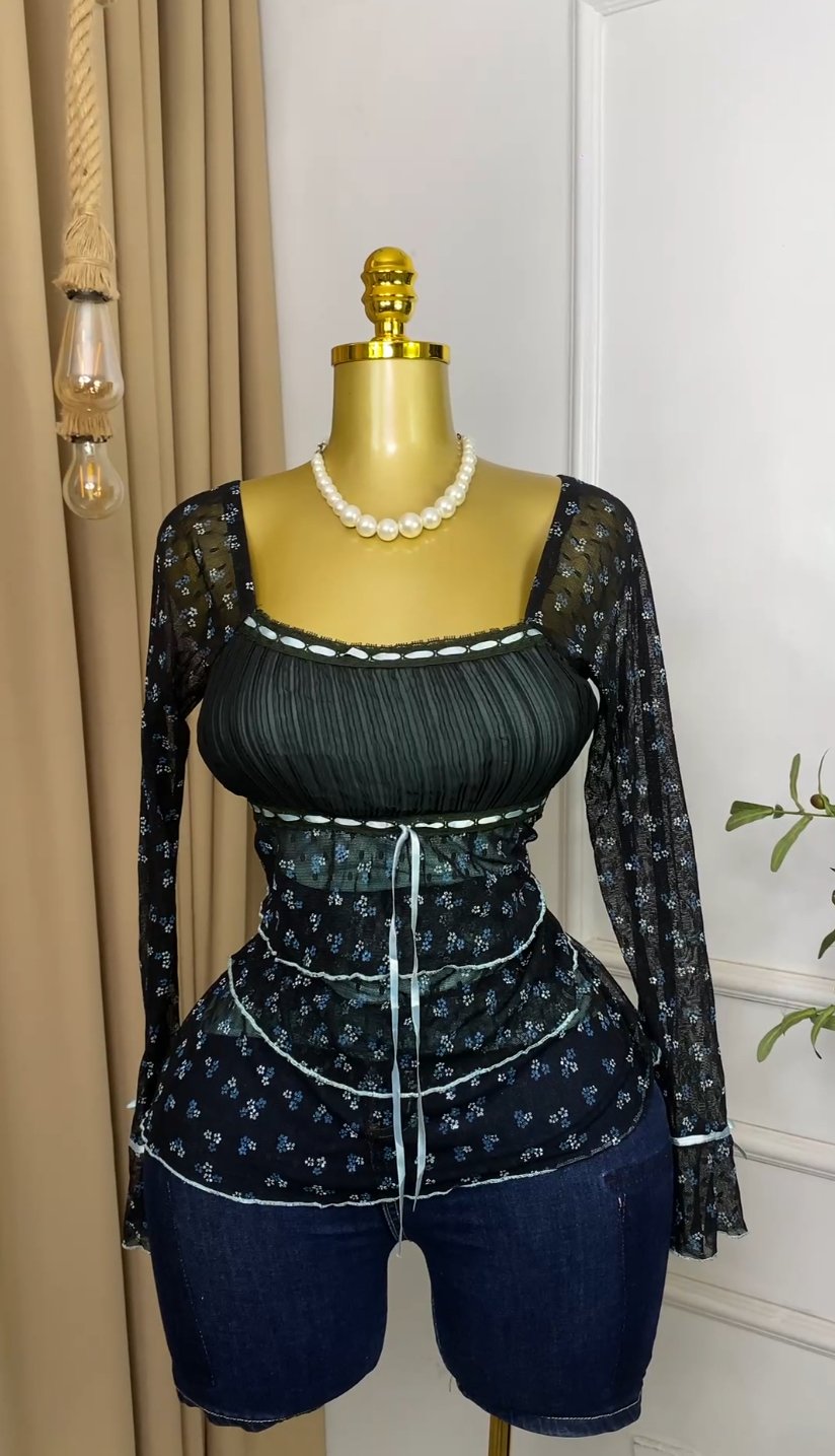 Black&mint green mesh Top M295