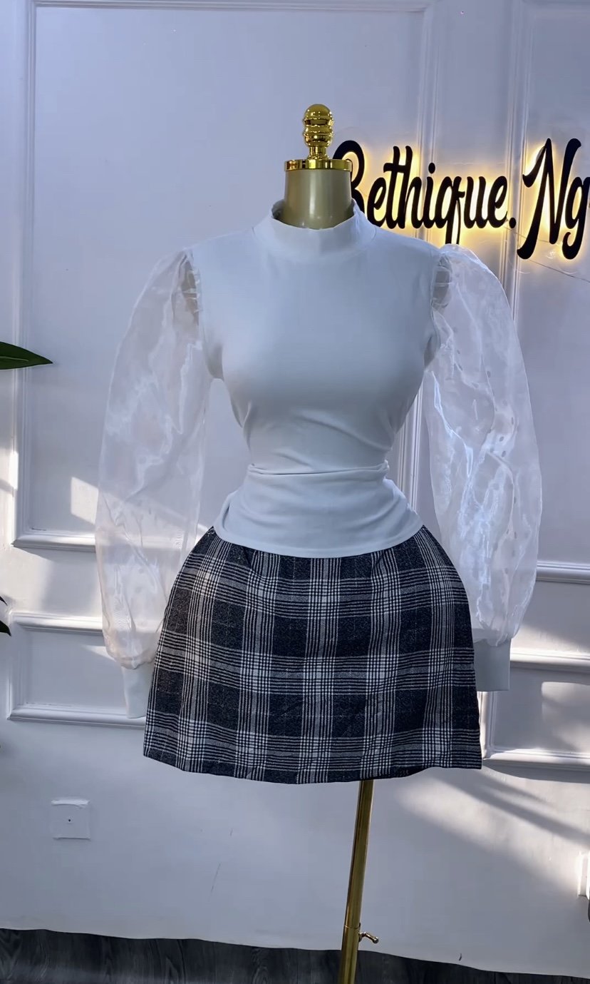 White&blue checkers skirt only SET 90