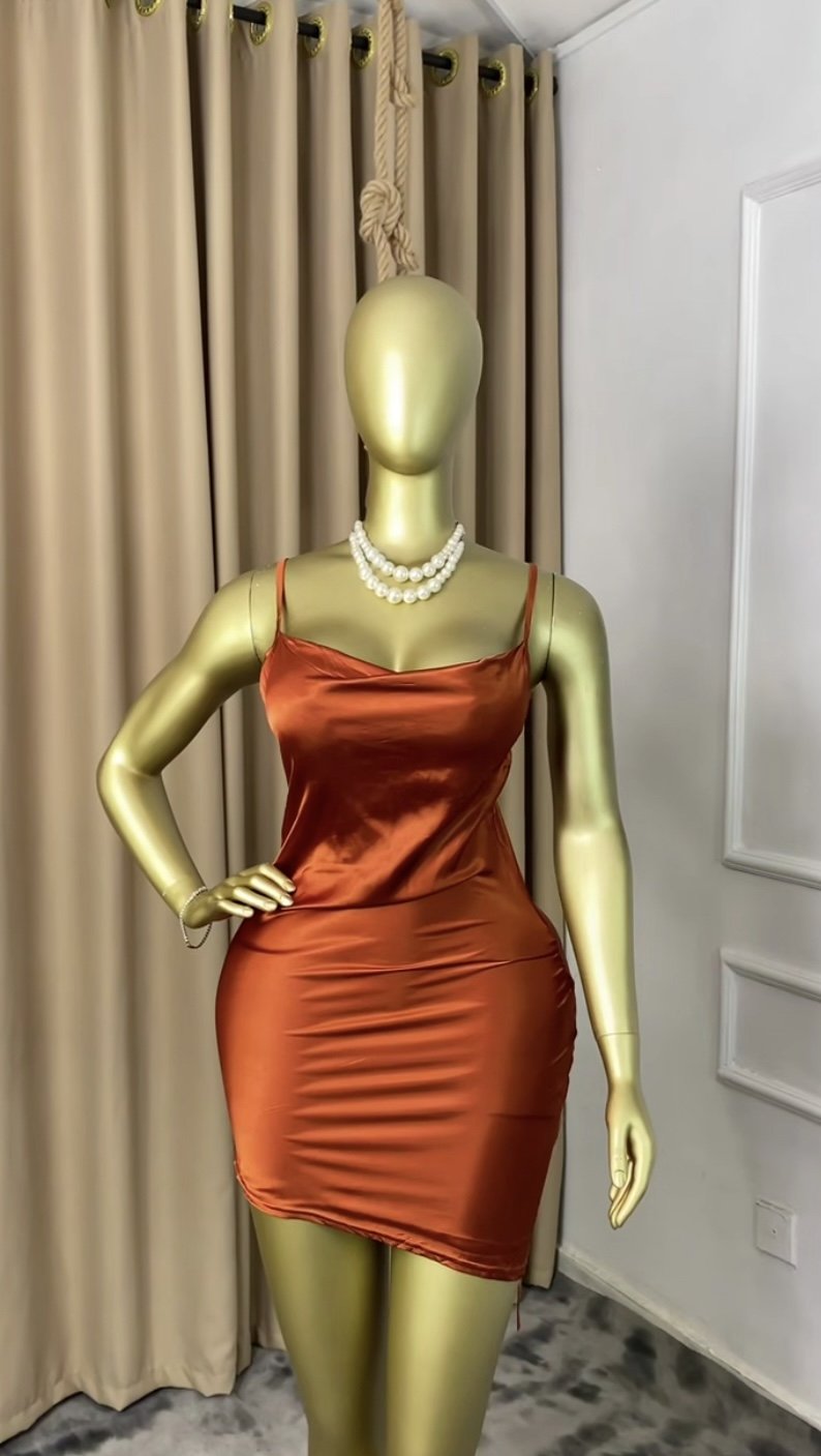 Burnt orange silk dress P171