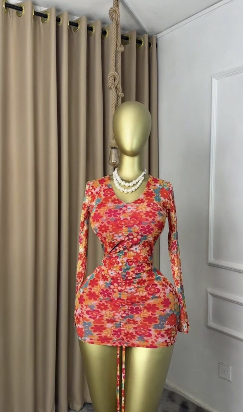 Orange floral dress P183