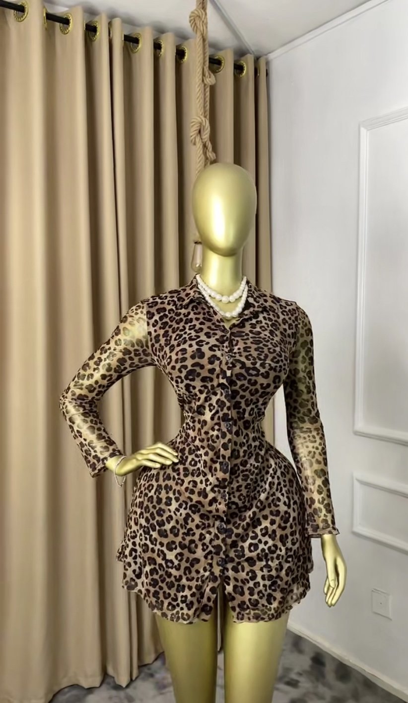 Leopard print chiffon dress P234
