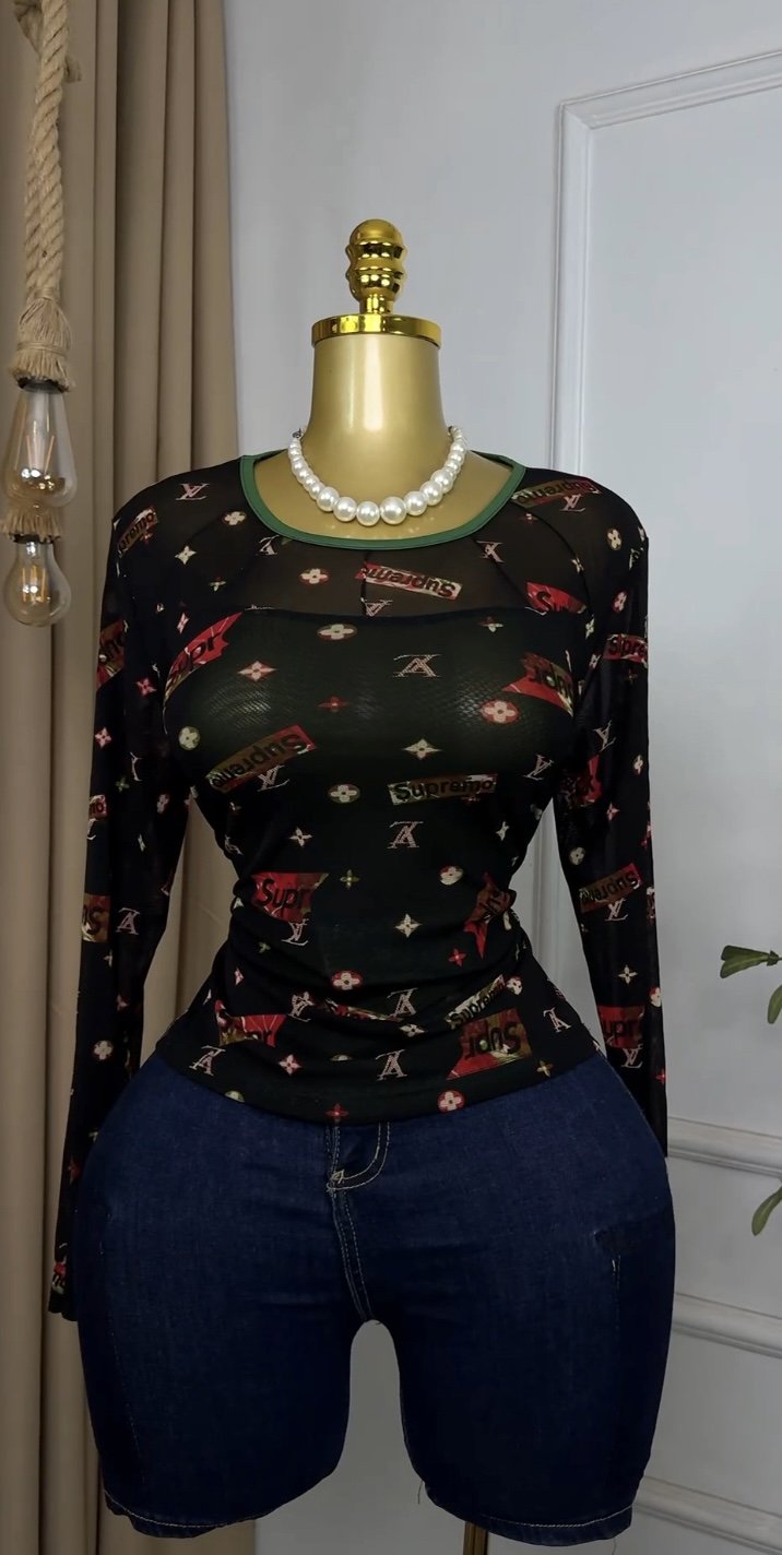 Black&red mesh Top M333