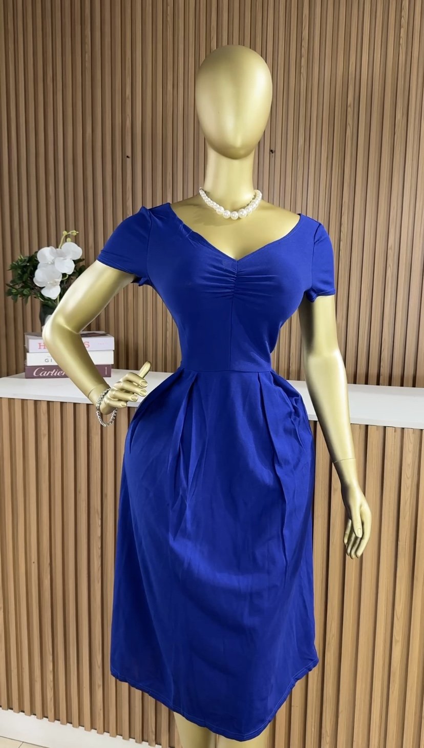 Blue v-neck flare dress 762 (40D)