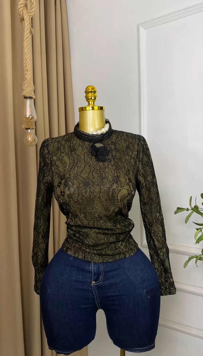 Stylish black&yellow mesh Top M296