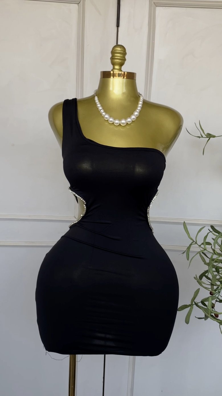 Black one-shoulder bodycon mini dress 493 (40D)