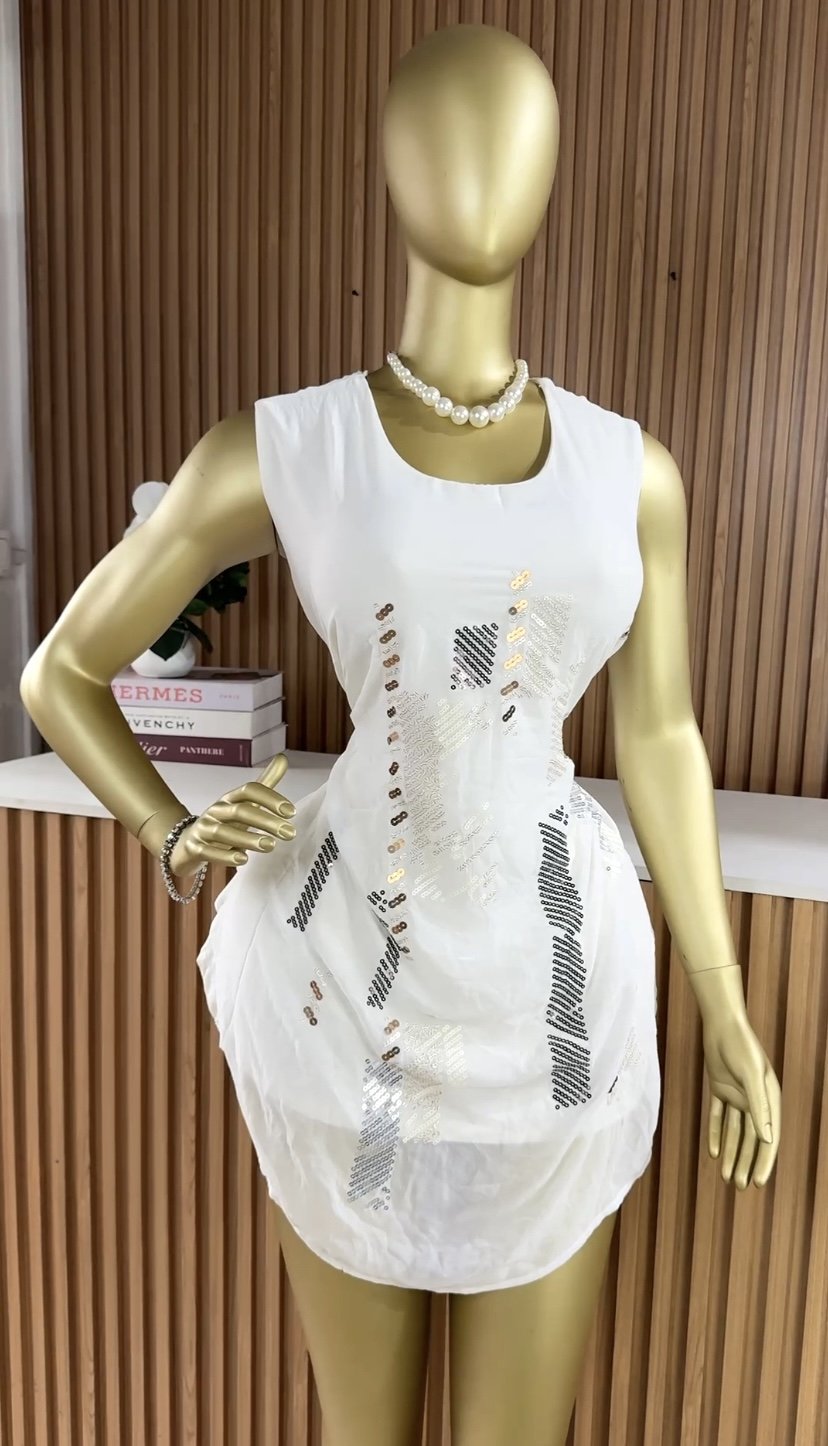 Stylish white flare dress B249 (40D)