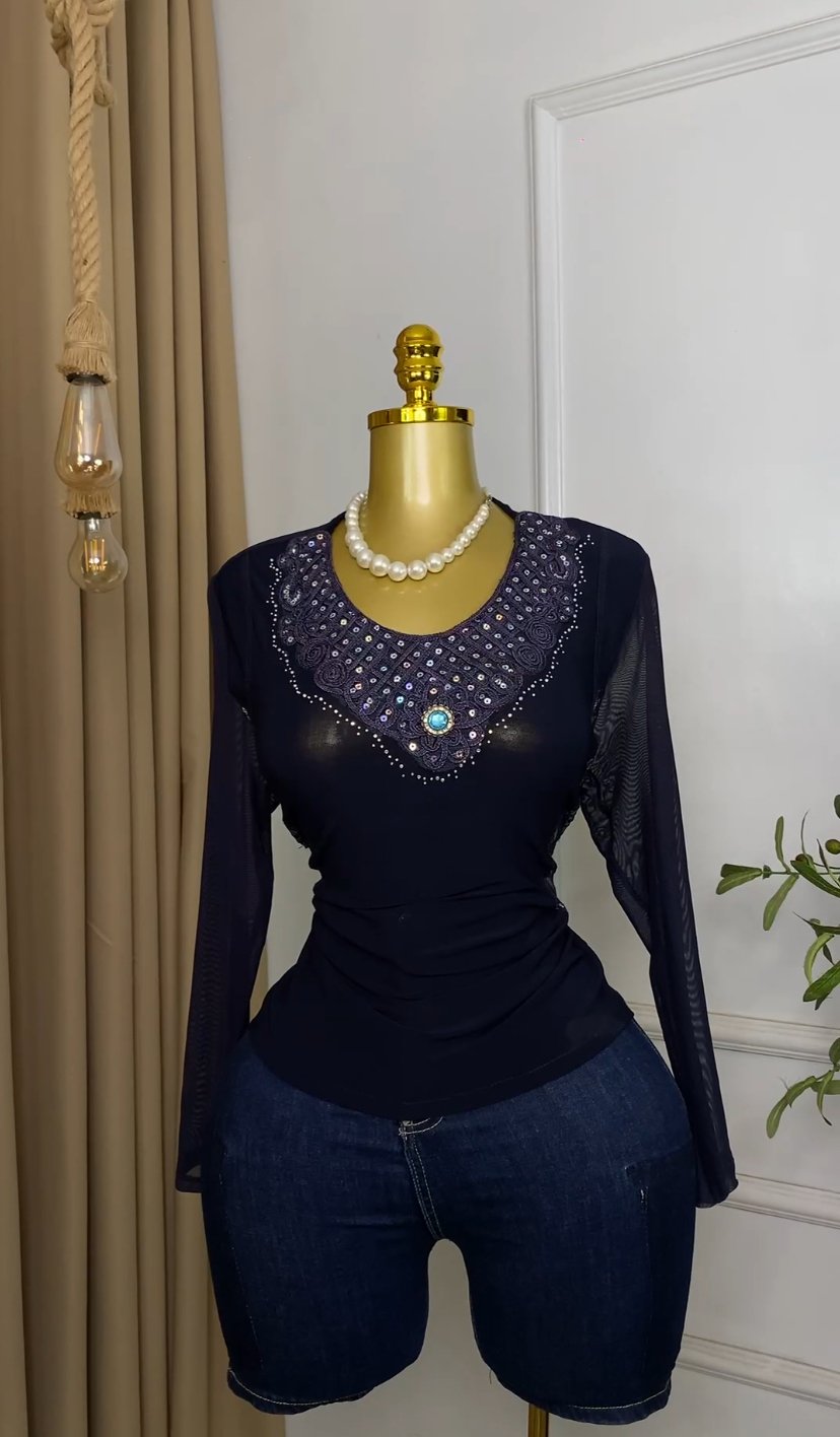 Black&blue mesh Top M060