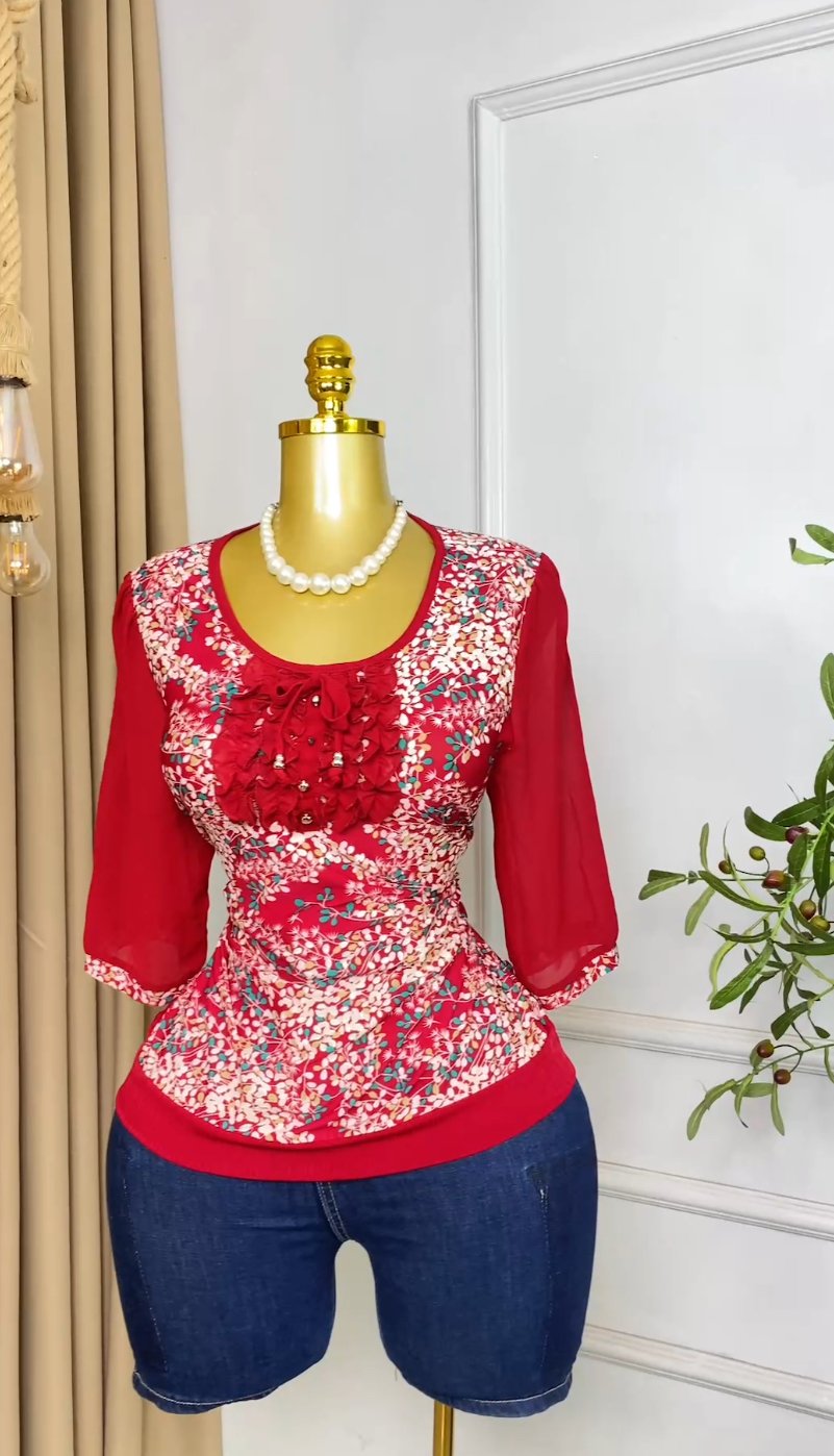 Stylish red floral Top M068