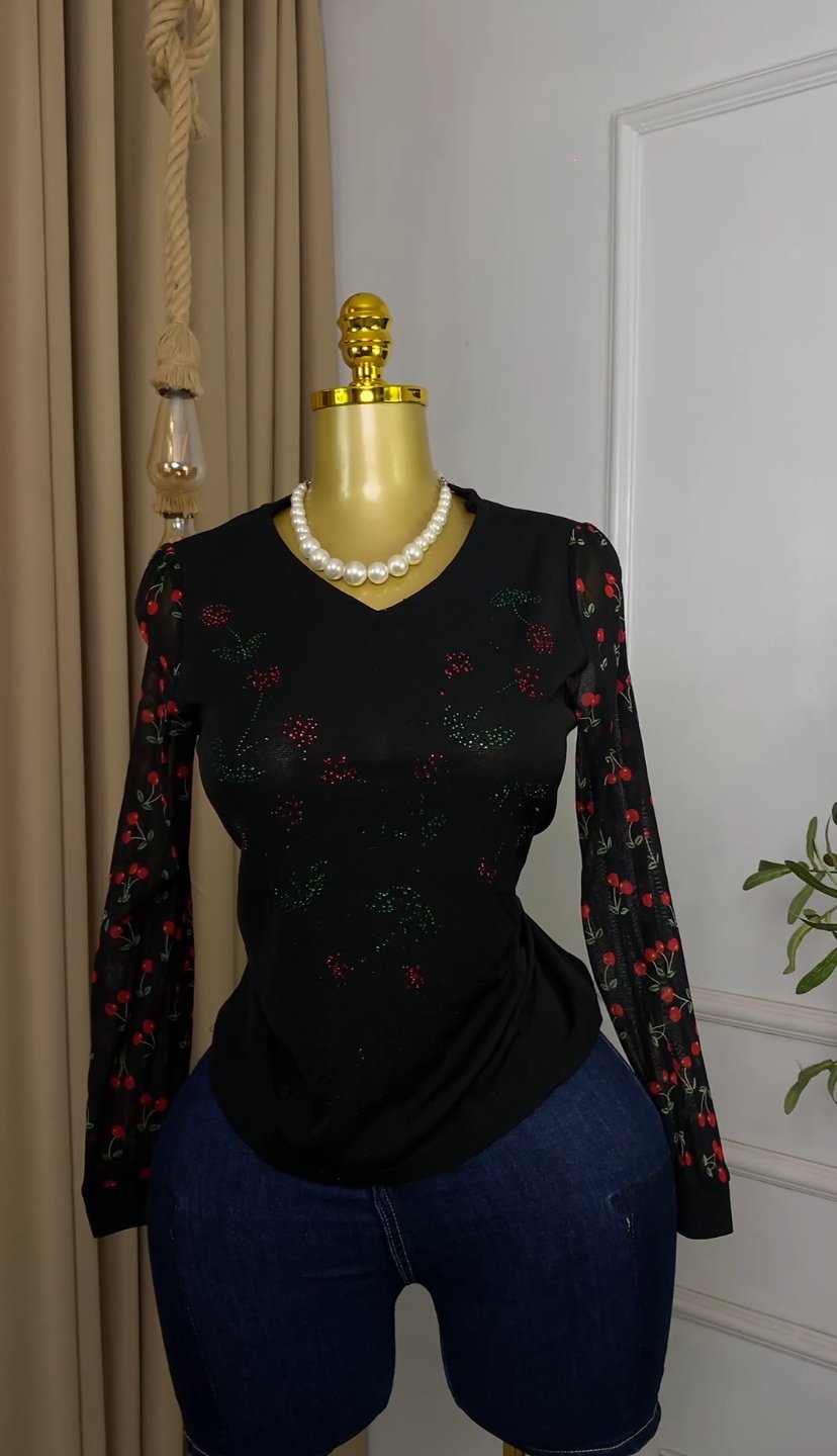 Stylish black cherry mesh Top M389