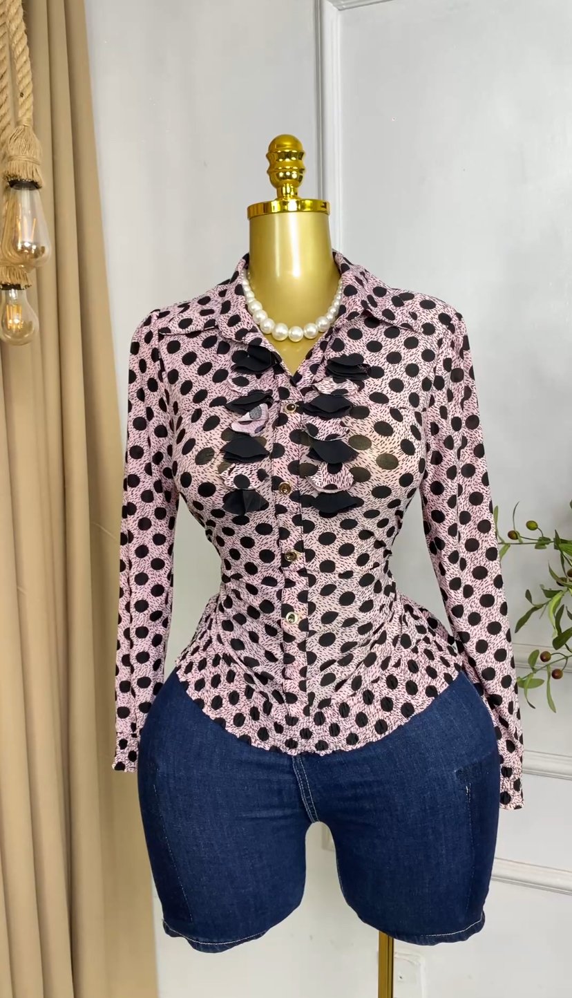 Purple&black polka dot Top M528