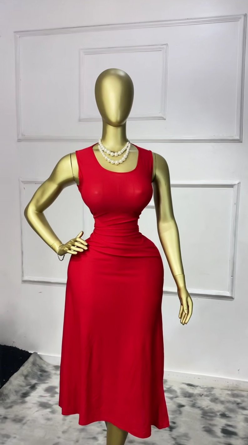 Red flare dress P015