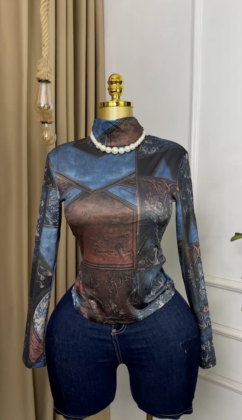 Stylish blue mesh Top M202