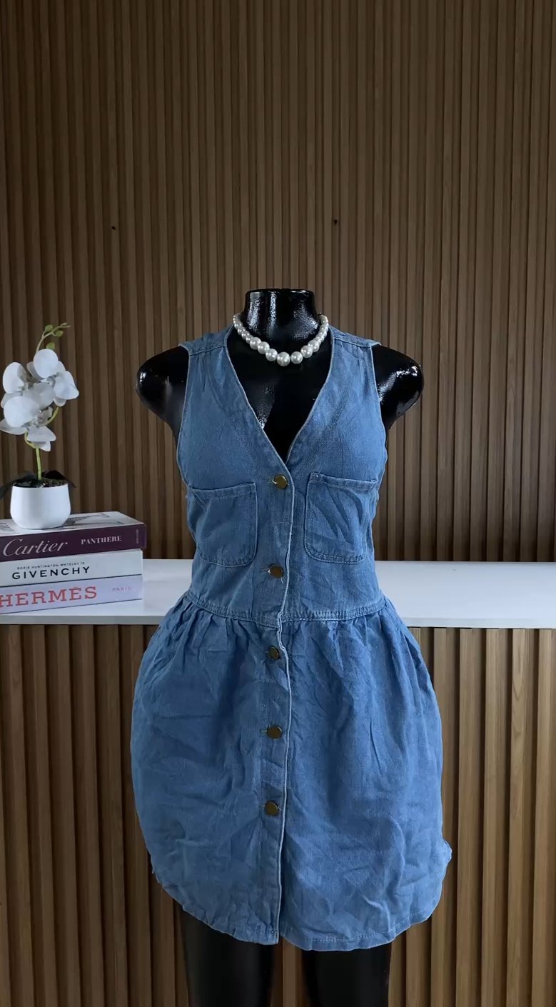 Blue sleeveless denim dress 221