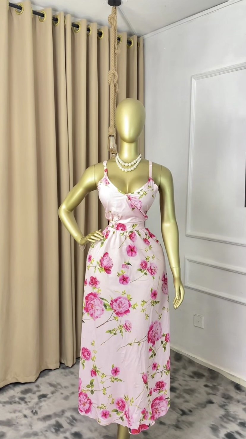 Pink&white floral dress P266