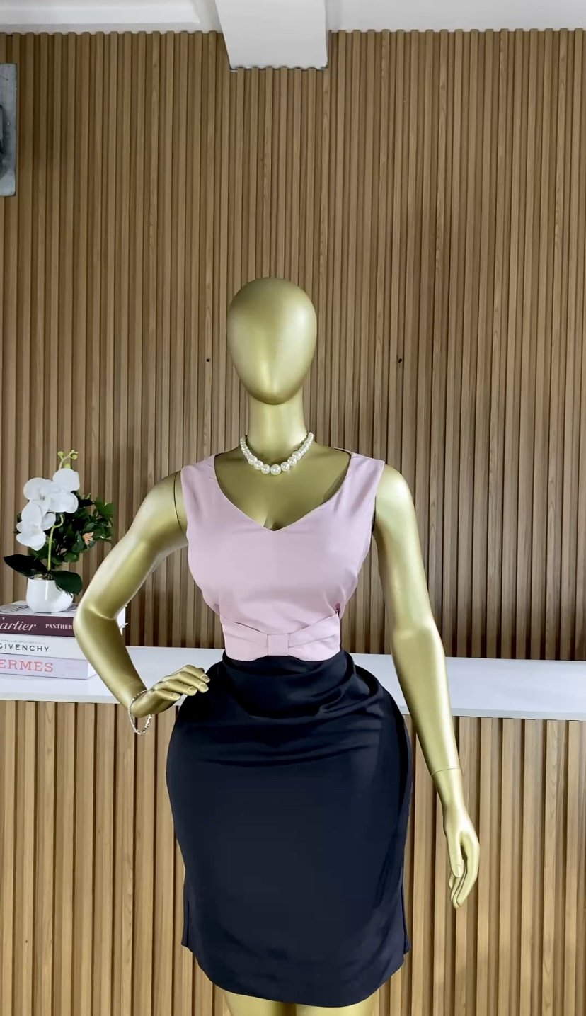 Peach&black chic cop dress C177