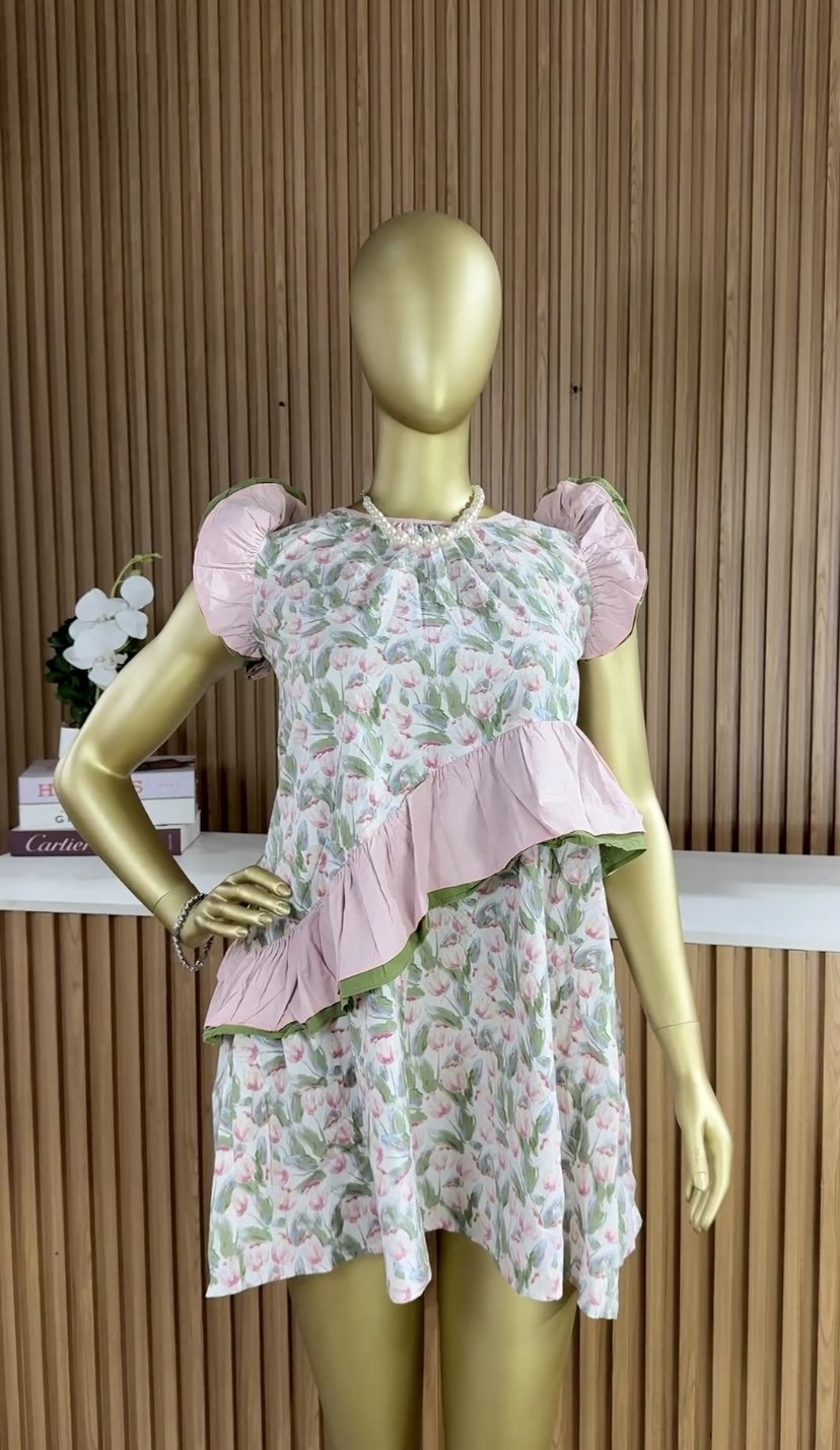 Pink&green floral dress B408 (40D)