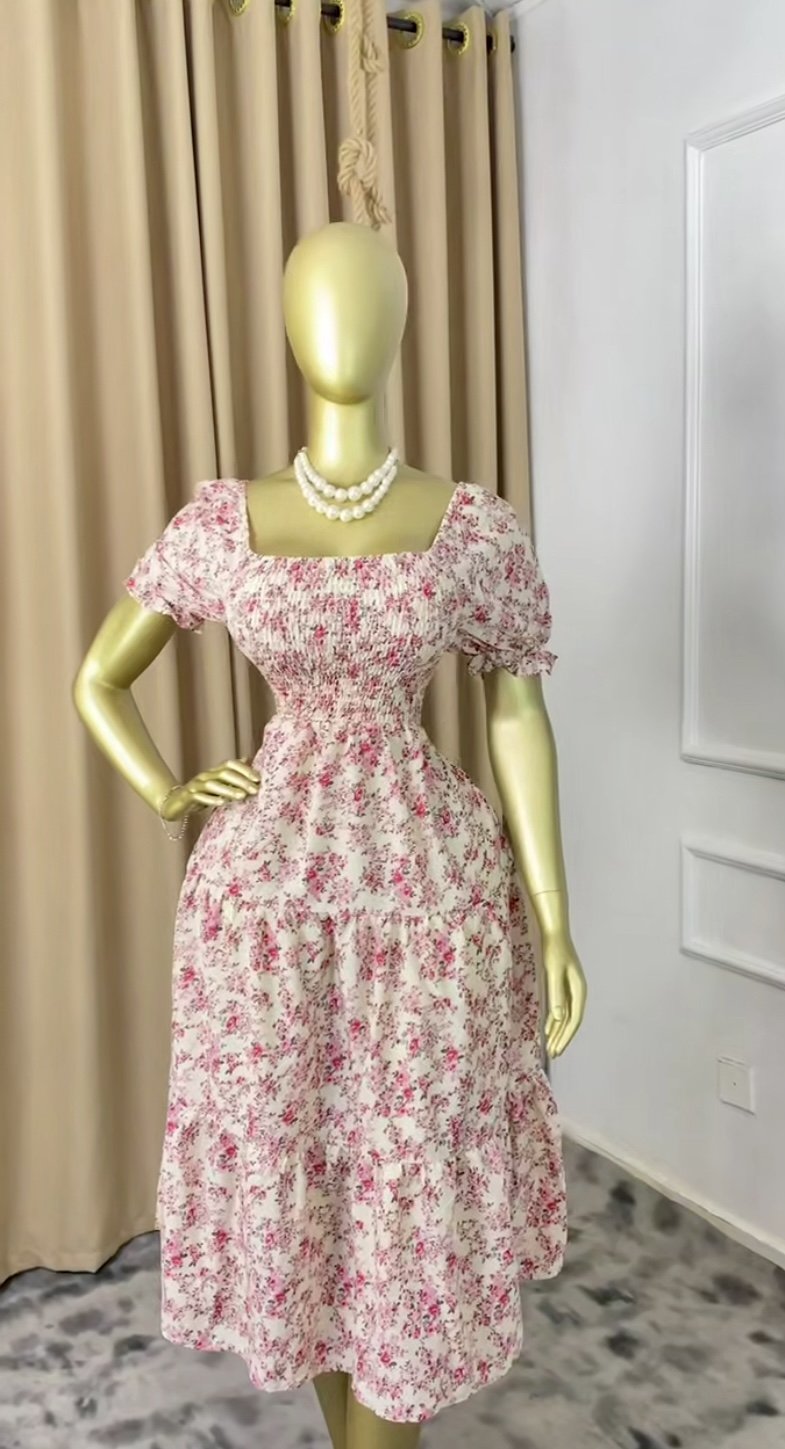 Pink&white floral dress P242