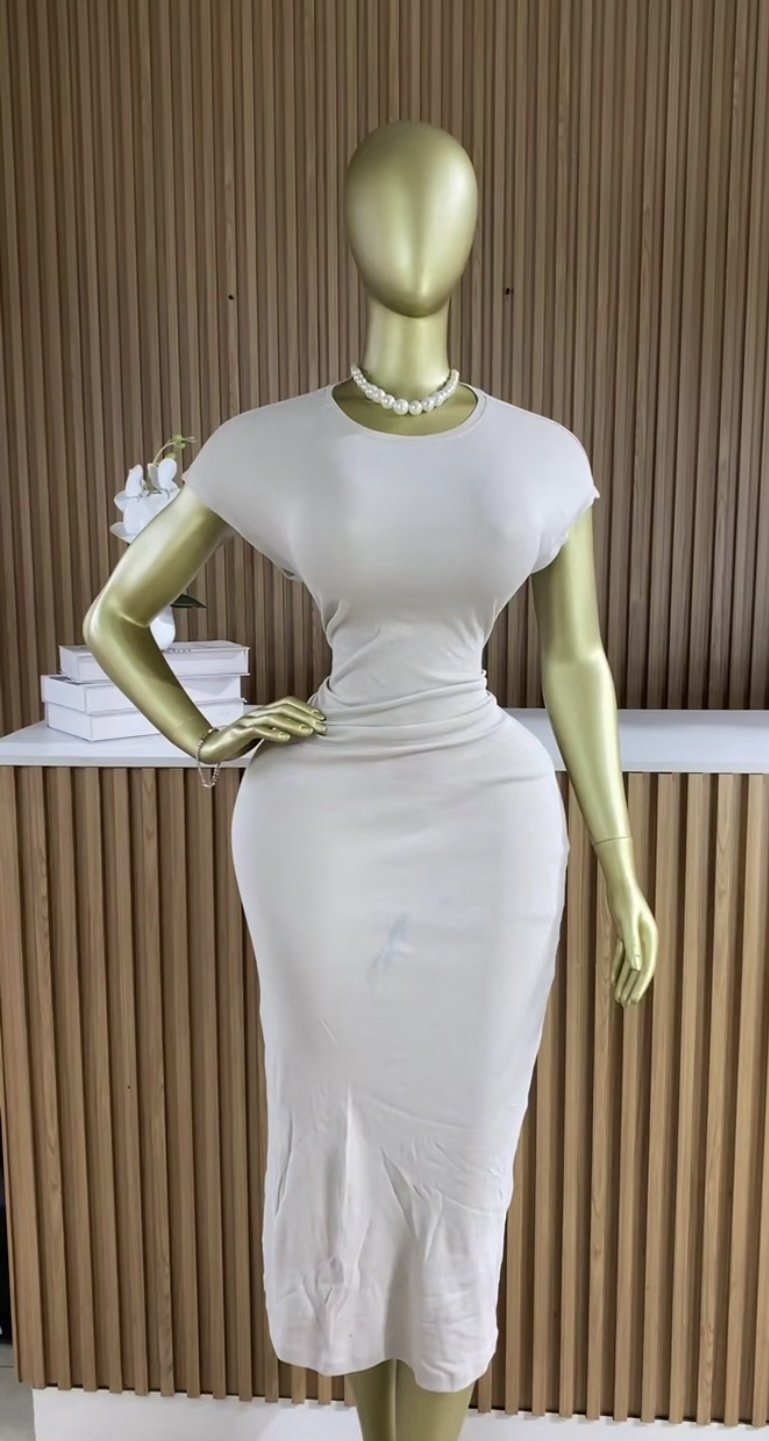 Nude maxi dress P133 (has a tiny bale stain)