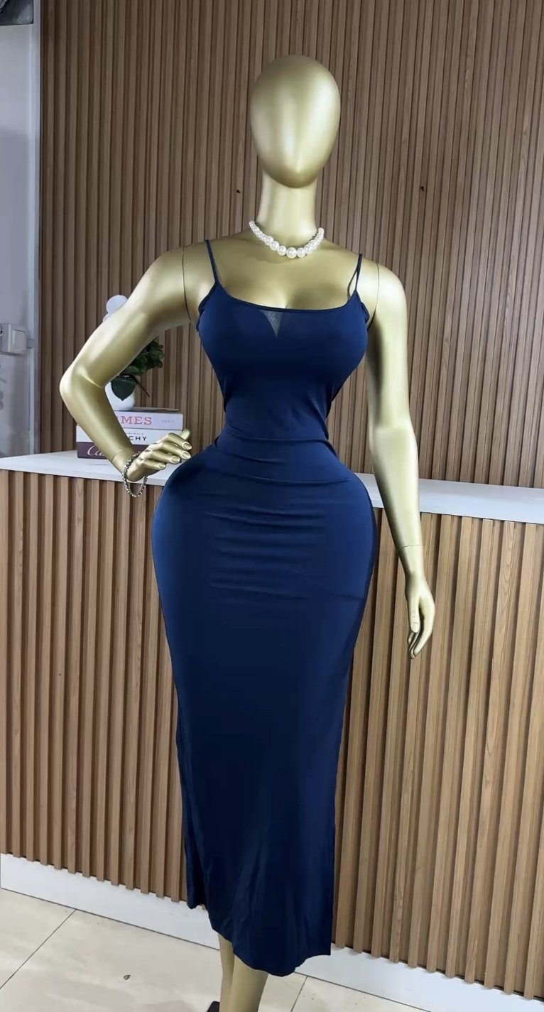 Navy blue fitted maxi dress B145 (40D)