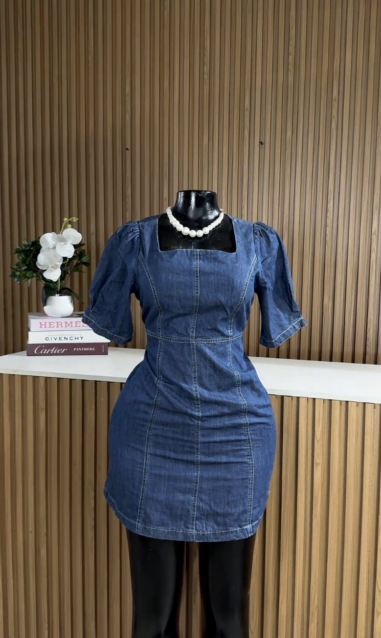Blue puffsleeved denim dress 706 (40D)