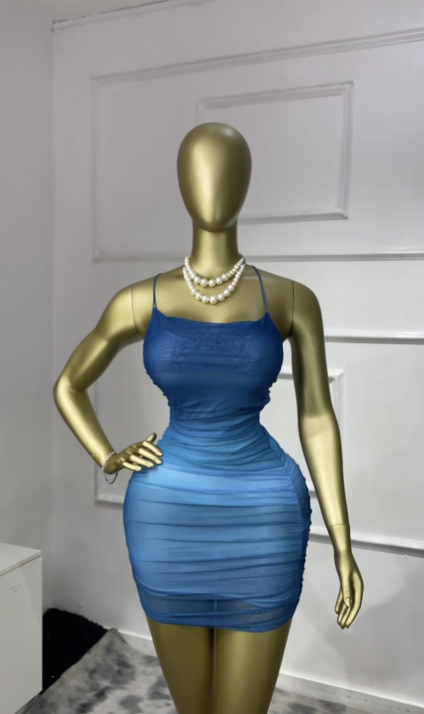 Stylish blue mesh dress P017