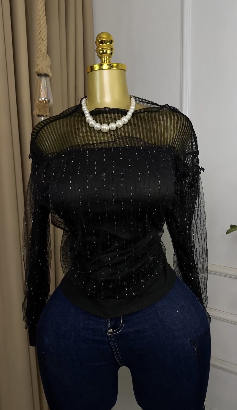 Stylish black mesh Top M363