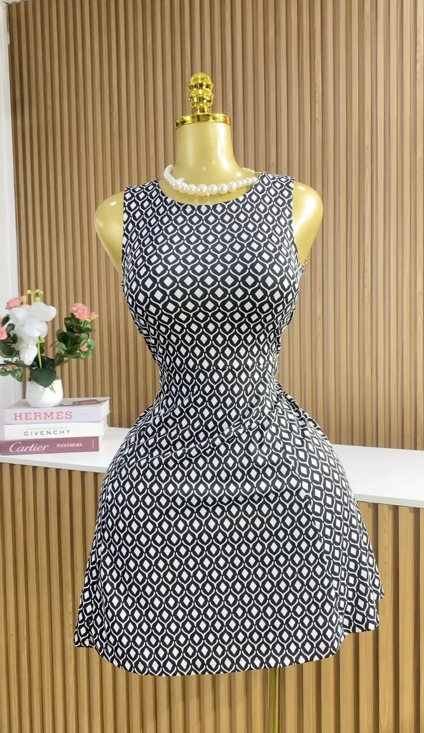 Geometric Pattern Knit Skater Dress 308 (40D)
