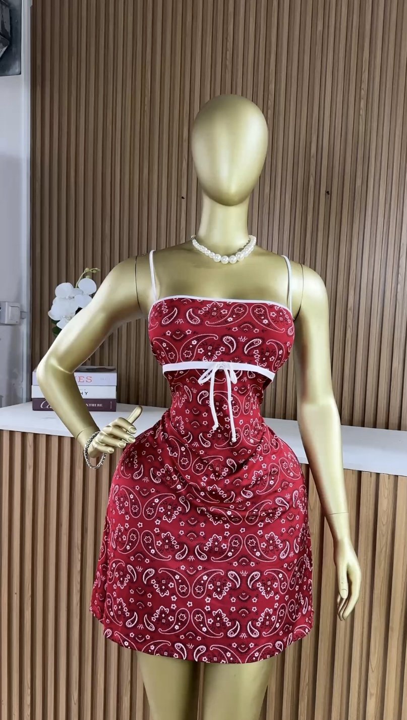 Red bandana print bodycon dress B140 (40D)