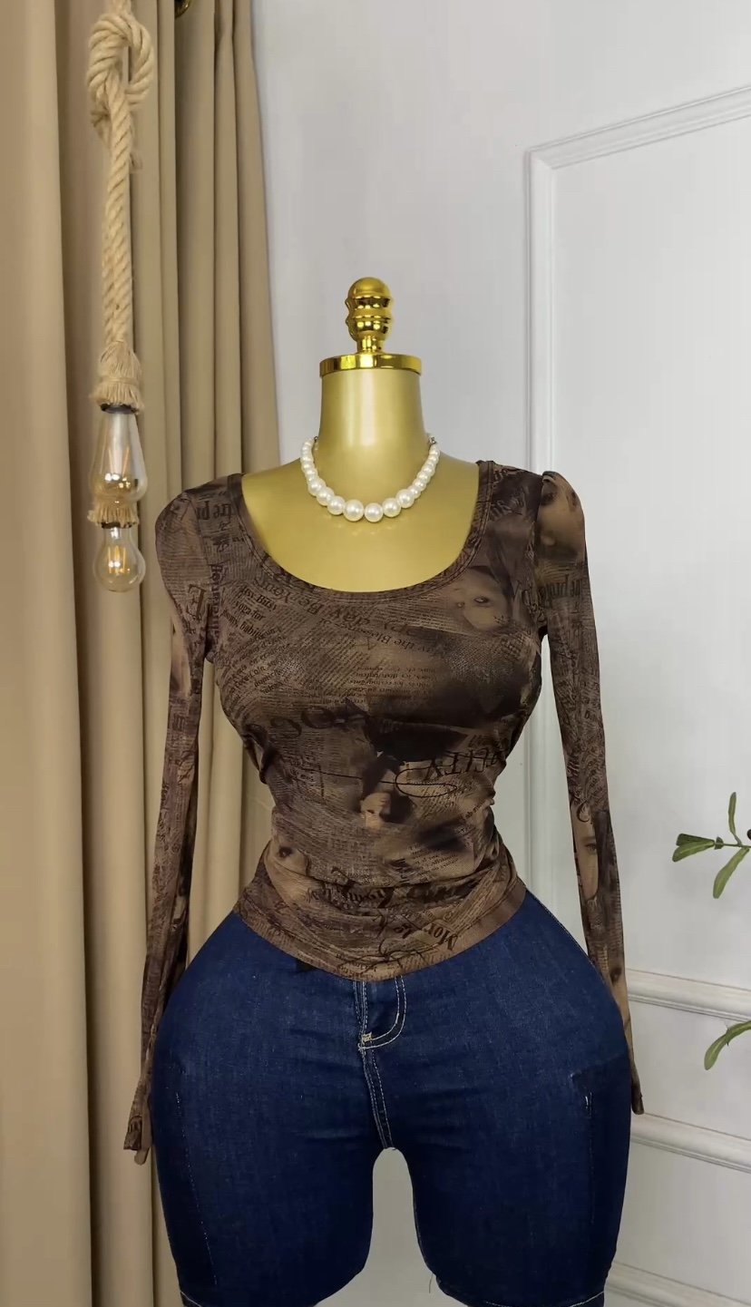 Stylish brown mesh Top M329