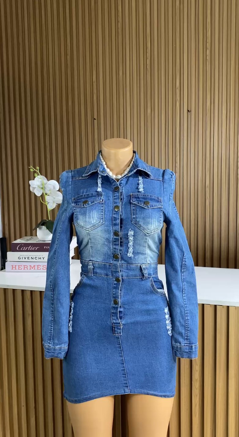 Blue fitted denim dress 320